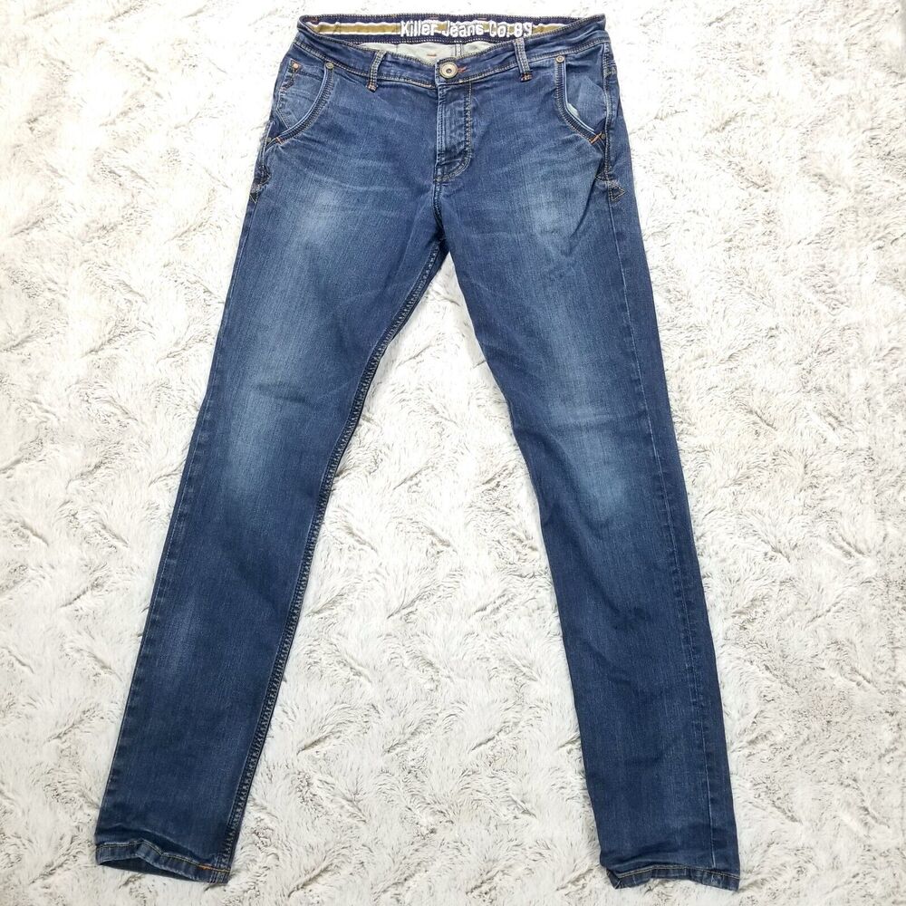 Vintage Killer Jeans Mens 34×34 Blue Slim Straight Dark Wash Denim